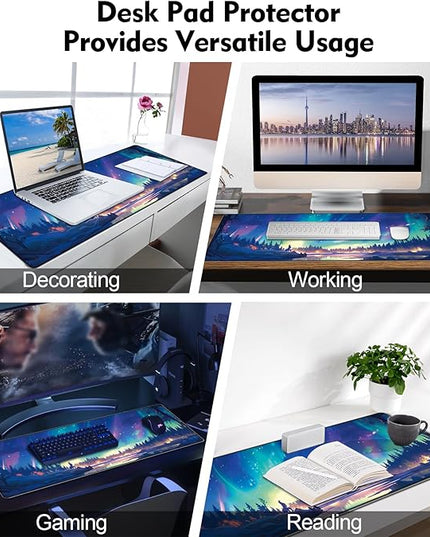 Galdas Gaming Mouse Pad XXL XL Large Long Extended Big Mousepad Non-Slip Rubber Keyboard Mouse Pad with Stitched Edges for Laptop Home Office (31.5x11.8x0.08 Inch) … (Aurora)