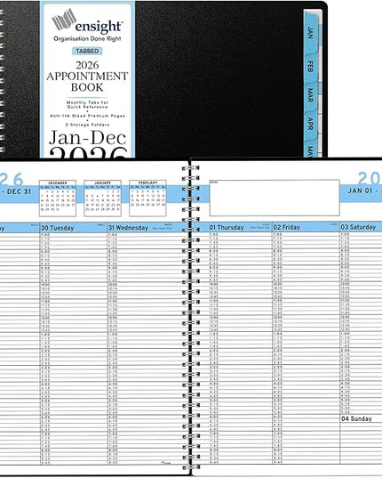 Ensight 2026 Appointment Book and Planner 8.5" x 11" Large Hourly Weekly Daily Schedule Book with Tabs, 30 Minute Time Slots, Blue Calendar Organizer Jan 2026–Dec 2026 Appointment Planner - Blue
