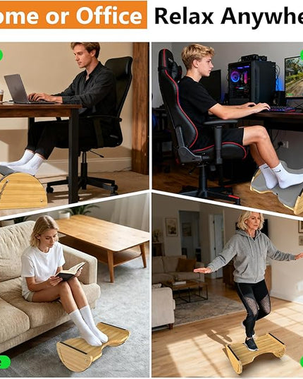 Bamboo Foot Rest for Under Desk at Work - 3-in-1 Reversible Rocking Under Desk Footrest with Foam Cushion and 6 Adjustable Heights, Ergonomic Foot Rest with Washable Cover for Home, Office and Gaming