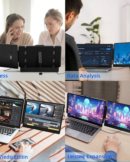 BKVOO Laptop Screen Extender Travel Monitor - 14" Dual Portable Monitor IPS FHD 1080P Travel Work Extra Screen Plug and Paly USB-C HDMI Port Compatible with Wins Mac Chrome Dex Fits 13-17" Laptops