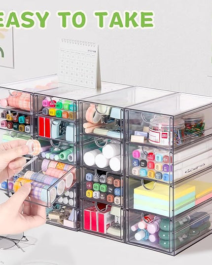 VZKAH Acrylic Organizer with Drawers | 20 Drawers 4 Sets | Desk Organizer and Storage, Clear Makeup Organization, For Office/Art Supply/Craft Storage and Organization
