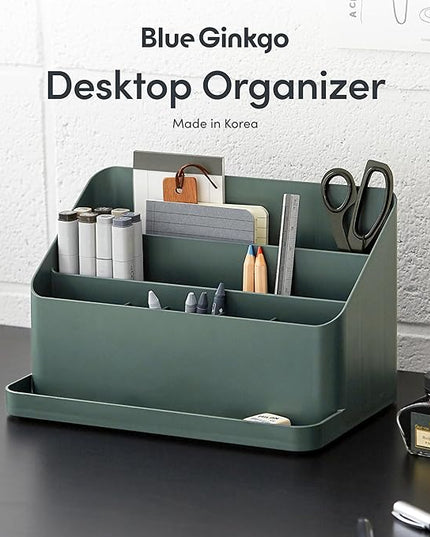 BLUE GINKGO Desk Organizer – Korean-Made Office Storage for Pens, Notes, Mail, and Supplies (Green)