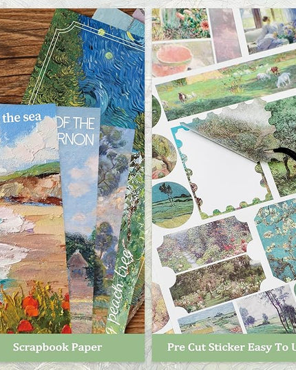 PRSTINCOL Oil Painting Sticker Book, 52 Sheets 500+ Scrapbook Stickers, Vintage Oil Painting Aesthetics Stickers for Adults and Teens, Junk Journal Supplies for Scrapbooking Journaling DIY