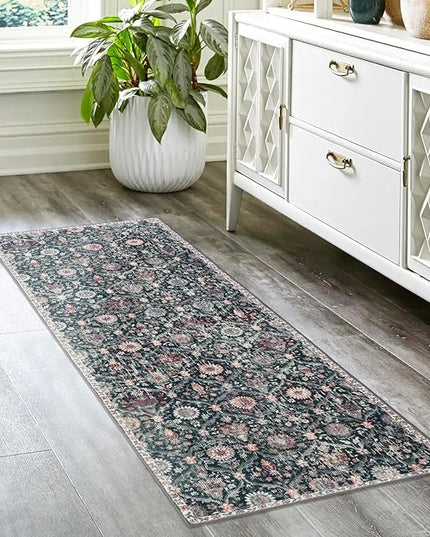 Lahome Moroccan Trellis Washable Runner Rug, 2x6 Kitchen Runners for Hallways 6 Feet Non Slip, Vintage Laundry Room Rug Ultra-Thin Long Carpet for Bathroom Bedroom Entryway, Black/Multi