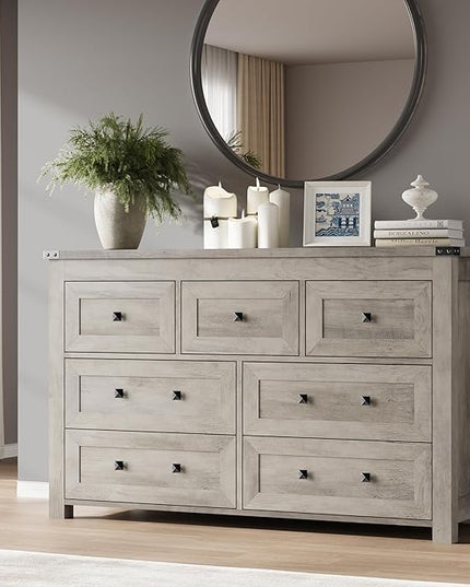 BORNOON 7-Drawer Dresser, Modern Wooden Storage Chest of Drawers, Dresser TV Stand, Wood Drawer Organizer with Metal Handles for Bedroom, Living Room, Hallway