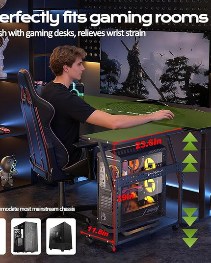 24In Large PC Stand, 5 Levels Height Adjustable Computer Tower Stand with Wheels and Hooks, CPU Holder Cart for Floor, Carpet and Under Desk, Easy Assembly（NOT Including Power Strips）