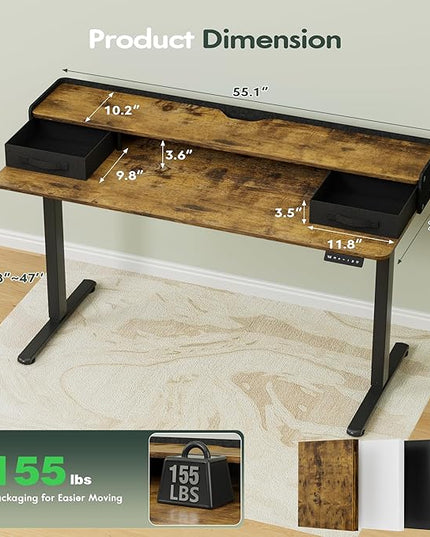 Homall Electric Standing Desk with 2 Drawers, Adjustable Height Computer Desk with Storage Sit Stand Table with Storage Shelf and Splice Board Quick Install for Home Office (Rustic Brown, 55 Inch)