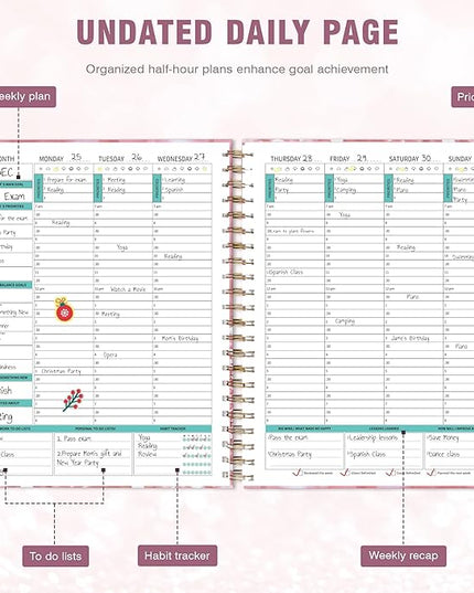 Ospelelf Undated Spiral Bound Planner Daily, Weekly and Monthly Planner, Pink Teacher Planners 12 Month 8.5 x 11