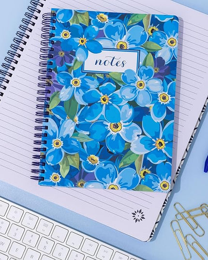 Steel Mill & Co Cute Mini Spiral Notebook, 8.25" x 6.25" Journal with Durable Hardcover and 160 Lined Pages (Forget Me Not)