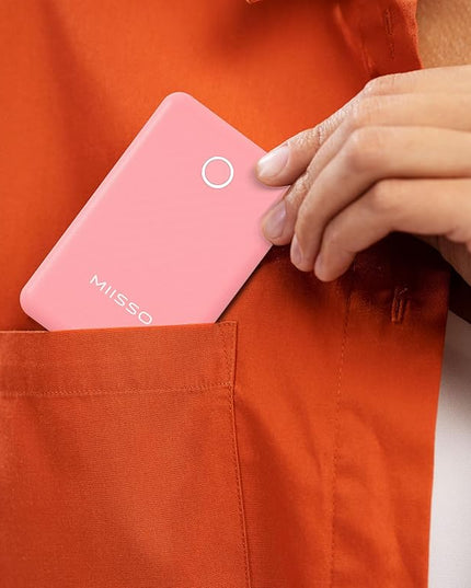 miisso 6000mah Ultra Slim Built in Cables Power Bank, Card Size Built in USB C Cords Battery Pack Portable Charger for Phones, 3 Output External Battery Pack Compatible with iPhone, Pink