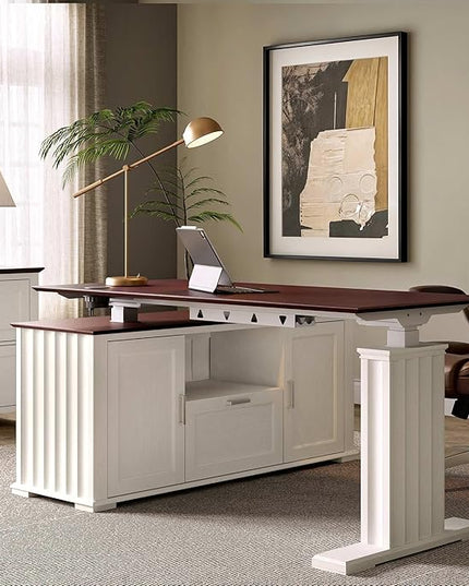 EUREKA ERGONOMIC 60x26 Executive Standing Desk with File Cabinet Drawers,L Shaped Adjustable Height Desk Home Office Computer Desk with Storage