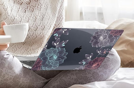 DONGKE Compatible with MacBook Pro 13 inch Case 2024 2023-2020 Release A2338 M2/M1 A2251 A2289 with Retina Display & Touch ID, Plastic Hard Shell & Keyboard Cover & Screen Film - Dahlia Flowers
