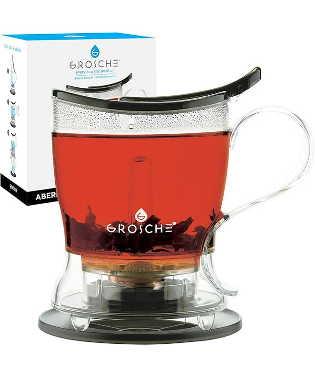 GROSCHE Aberdeen Tea Infuser Teapot & Smart Tea Maker - BPA-Free, Drip-Free Design | Coaster | Easy Brew | Easy Clean Steeper | Loose Leaf Brewing - Stylish Design | 17.7 oz - 525 ml - Black