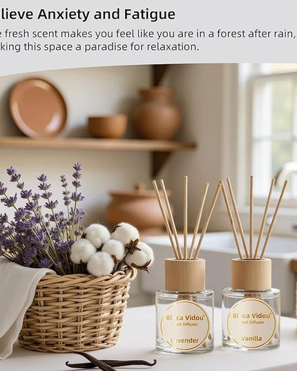 Reed Diffuser Set of 3, Binca Vidou Lavender Vanilla Clean Cotton Natural Scent Oil Diffusers with Sticks for Home Office Bathroom Aromatherapy Decor 1.69oz x 3