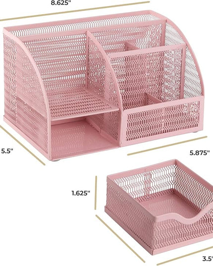 BLU MONACO | Light Pink Desk Organizer | Metal Drawer Desk Organizer with 6 Compartments and 1 Drawer | Cute Office Accessories for Women Home School