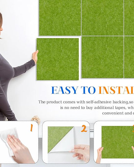 DOLLAR BOSS Felt Cork Board Tiles, 6 Packs 12" x 12" 1/2" Thick Cork Bulletin Board Self Adhesive Corkboards for Walls with 60 Pushpins for Home Office Kitchen School Decor Display, Green