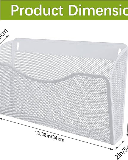 EasyPAG Single Pocket Wall File Organizer, Mesh Hanging File Folder Organizer for Letter/A4 Size Folders, Wall Mounted Vertical Mail Holder for Paperwork, Office, Home, School, White