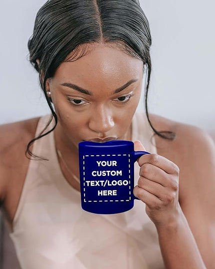 Custom Ceramic Coffee Mugs 11 oz. Set of 10, Personalized Bulk Pack - Coffee cup set, Iced coffee cup, Gaming mug - Royal Blue