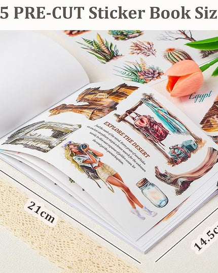 Snycler Sticker Book - 20 Sheets Vintage PET Stickers for Scrapbooking, Junk Journaling, Ephemera, and Decorative Crafts-Desert Travel