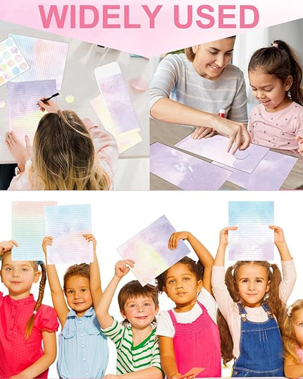 EggSun 250Pcs Watercolor Stationery Paper and Envelope Set with 100 Letterhead Papers and 50 Envelopes, 10 Design for Letter Writing Invitations Computer Holidays Party Notes, 8.5x11 Inch-Lined