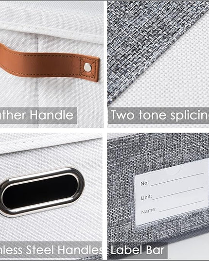 PRANDOM Foldable Storage Bins with Lids [3-Pack] Fabric Collapsible Storage Boxes Baskets Cubes Containers with Handles for Closet Living Room Bedroom (Grey & White 14.9x9.8x9.8'')