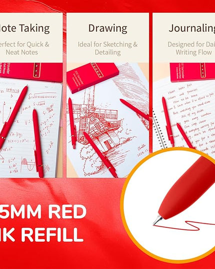 UIXJODO Red Pens, 6 Pcs Red Ink Pens Fine Point Smooth Writing Pens, 0.5mm Colored Ink Gel Pens for Journaling Note Taking, School Supplies Gifts for Women (6 Pcs Gold Red - Red Ink)