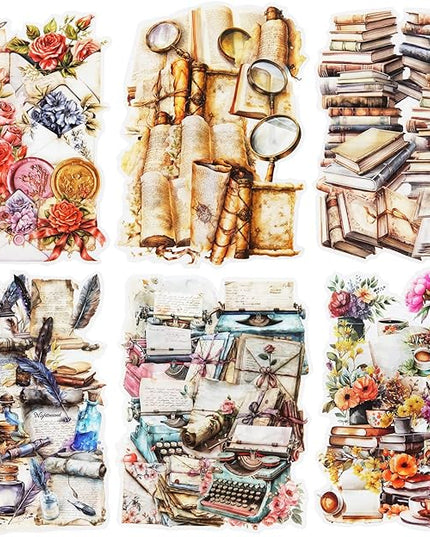 AuriicLeaf Vintage Book PET Sticker Set, 120PCS Retro Ephemera for Scrapbooking, Journaling, Crafting, DIY Projects, and Art Supplies
