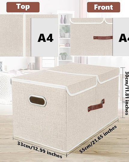 TYEERS Extra Large Collapsible Storage Bins with Lids and Compartments, Washable, Fabric Storage Boxes, 21.7x13x11.8 inches, 3 Pack, Beige