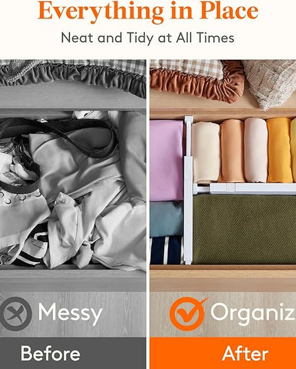 Lifewit 10 Pack Drawer Dividers 4" High,11-17" Adjustable Dresser Drawer Organizers for Clothes, Expandable Dresser Separators in Bedroom/Bathroom/Kitchen/Vanity/Office Organization and Storage, White