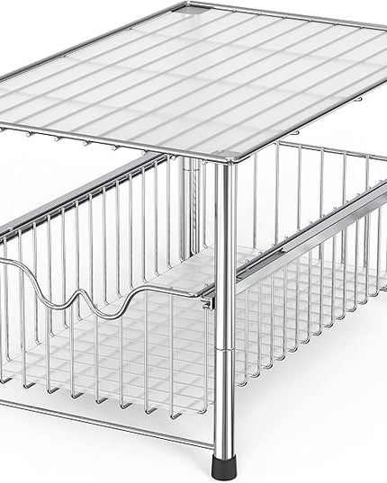 DecoBrothers Stackable Under Sink Organizer with Sliding Basket, Chrome