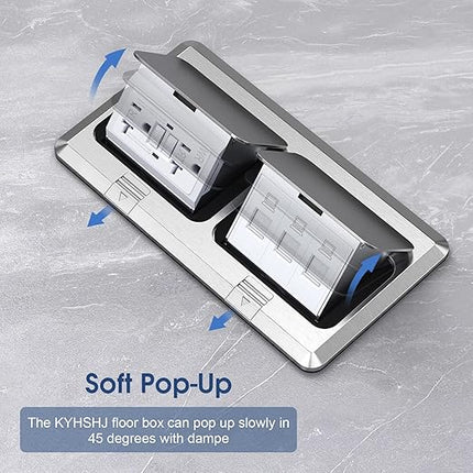 KYHSHJ Dual Pop-Up Floor Electrical Outlet Box Kit，20 Amp Stainless Steel GFCI TR Receptacle Outlet，3-Port RJ45 Datacom Receptacle，Silver