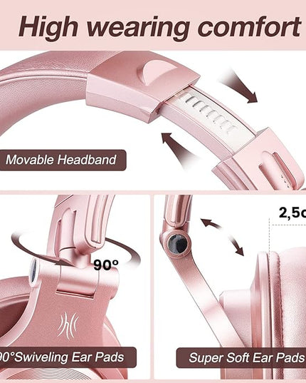 OneOdio A70 Bluetooth Over Ear Headphones, Wireless Headphones w/ 72H Playtime, Hi-Res, 3.5mm/6.35mm Wired Audio Jack for Studio Monitor & Mixing DJ Guitar AMP, Computer Laptop PC Tablet - Rose Gold