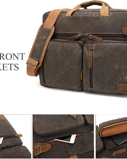 CoolBELL Laptop Messenger Bag Vintage Shoulder Bag Convertible Backpack Retro Briefcase Versatile Travel Bag Fits 17.3 Inch Laptop For Men Business (Waxed Canvas Brown)