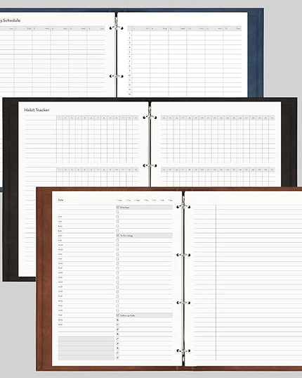 EMSHOI Undated Daily Planner - A4 Large To Do List Notebook Appointment Book for Productivity Time Management, with Hourly Planner Refills, Hardcover Binder Leather Journal - 240 Pages, 9.2x12