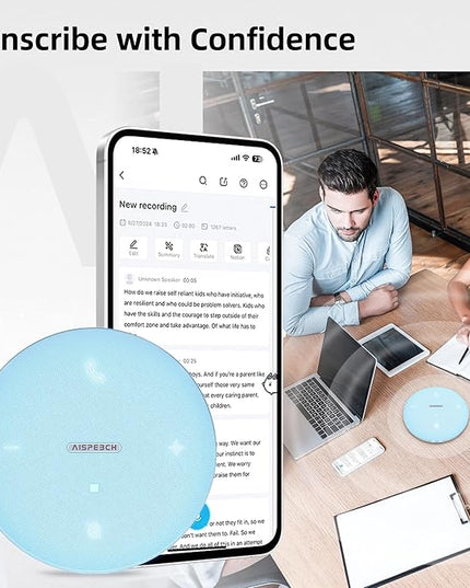 Bluetooth Conference Speakerphone M4 with AI Noise Reduction, AI Summaries, AI Transcription with 60-Language Support, 13FT 360° Voice Pickup,10-Hour Battery Life for Zoom and Teams, Blue