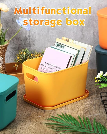 Hoolerry 8 Pieces Colorful Storage Bins with Lid, Plastic Storage Basket Organizing Container Stackable Box with Handle for Shelves Desktop Playroom Office(10.2 x 7 x 6.3 Inch,Multi-colored)