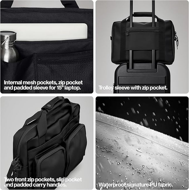 RAINS Texel Tech Bag - Black Waterproof Water Resistant Water Repellent Laptop Bag Unisex Commuter Travel Case 15" Computer Sleeve Tech Organizer - 2 Year Warranty