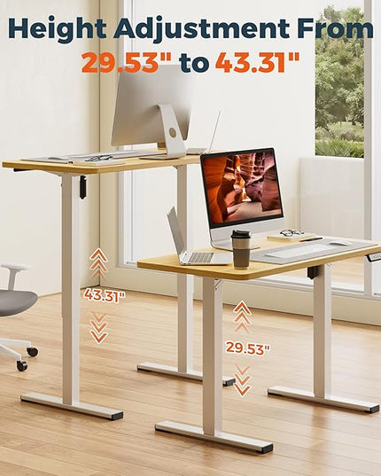 One-Piece Standing Desk 47 x 24 Inches, Small Adjustable Height Desk， Electric Sit Stand Desks Home Office Computer Workstation, Maple