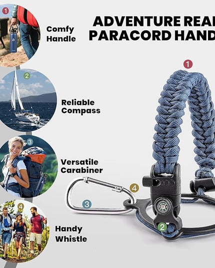 Insulated Water Bottle 40 oz, Triple Wall Vacuum Stainless Steel (Cold for 48 Hrs), Leak Proof & Non-BPA, Modern Water Flask Jug with Paracord Handle & Straw Spout Lids, Navy Blue