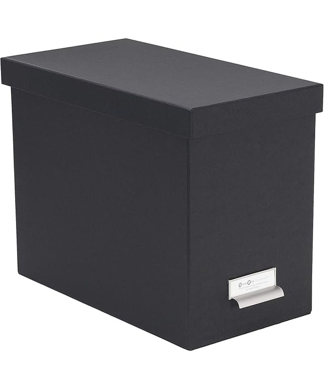 Bigso John Fiberboard Label Frame Desktop File Storage Box - Document Organizer for Important Paperwork - Durable Hanging File Box with a Lid & Metal Label Window - 7.36 x 13.38 x 10.51 in - Dark Grey