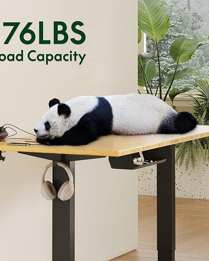 FLEXISPOT EN2 Whole-Piece Bamboo Standing Desk with Clamp Power Strip, 55 x 28 Electric Stand Up Height Adjustable Desk with Cable Management (Black Frame + 55" Bamboo Top, 2 Packages)