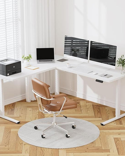 SANODESK Electric Corner L-Shaped 63 x 55 in Standing Desk, Memory Height Adjustment, White Top White Frame