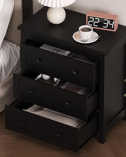 BORNOON 3-Drawer Dresser, Small Wooden Chest of Drawers with Metal Knobs, Water-Resistant Top, Storage Organizer with Anti-Tip Kit for Bedroom, Nursery, Living Room