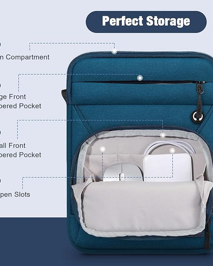 MoKo 9-11 Inch 360° Protective Tablet Sleeve Bag, Fits 11 inch iPad Air M3, iPad A16 2025, Pro 11 M5, iPad 10/9/8/7th, Tab S8/S9 11, Multifunctional Bag with Shoulder and Headphone Port,Peacock Blue