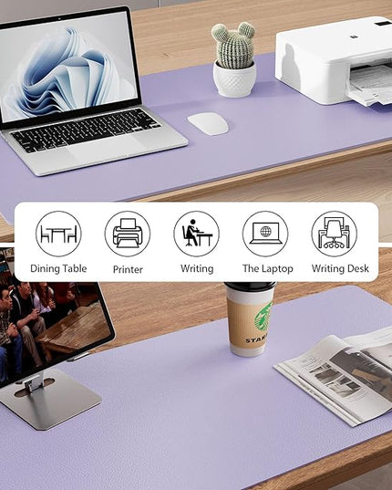 Leather Desk Pad Protector, Mouse Pad, Office Desk Mat, Non-Slip PU Leather Desk Blotter, Laptop Desk Pad, Waterproof Desk Writing Pad for Office and Home (48"x17", Lavender)