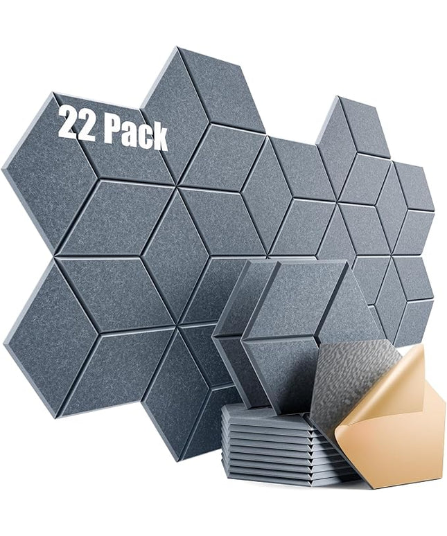 22 Pack Self-Adhesive Acoustic Panels 12" X 10" X 0.4" - Sound Proof Foam Panels with High Density, Y-Lined Design, Flame Resistant, Absorb Noise and Eliminate Echoes(Gray)