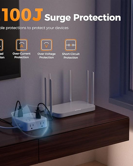 TESSAN 10 Ft Surge Protector Power Strip, 4 USB(2 USB C) 8 Outlets, Flat Plug Extension Cord with Multiple Outlets, 2100J Protection, 20W Desk Charging Station for Home, Office, Dorm Room Essentials