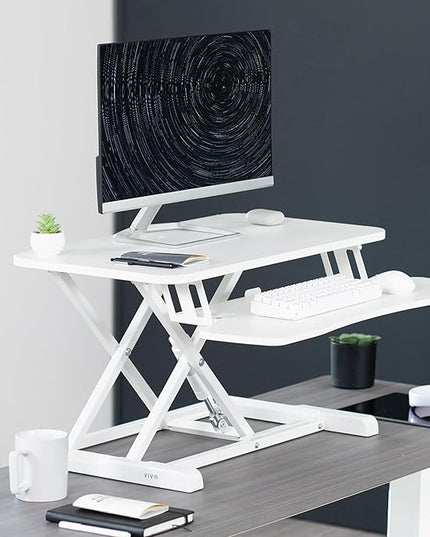 VIVO 28 inch Desk Converter, K Series, Height Adjustable Sit to Stand Riser, Dual Monitor and Laptop Workstation with Keyboard Tray, White, DESK-V028KW