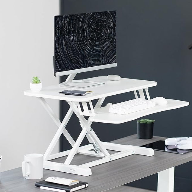 VIVO 28 inch Desk Converter, K Series, Height Adjustable Sit to Stand Riser, Dual Monitor and Laptop Workstation with Keyboard Tray, White, DESK-V028KW