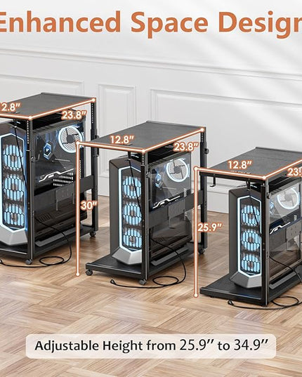 JANE EYRE PC Tower Stand - Adjustable Computer Tower Stand with Charging Station CPU Holder with Wheels for Home Office Gaming, Upgraded Larger Size 25.9" to 34.9" Height